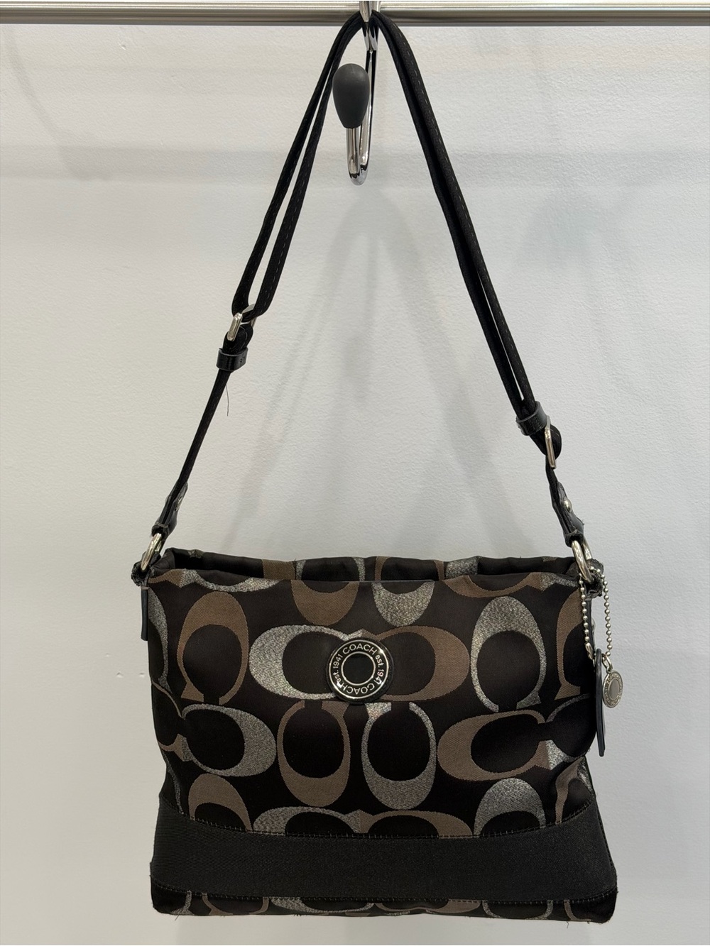 Coach Brown & Black Signature Canvas Shoulder Bag
